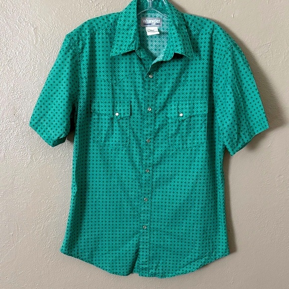 WRANGLER Mens Pearl Snap Short Sleeve Wrancher Western Short Green Medium - Picture 1 of 4